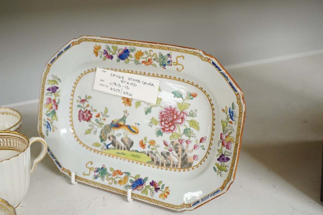 A collection of mixed late 18th/early 19th century tea wares and a Spode stone china dish - 23cm wide